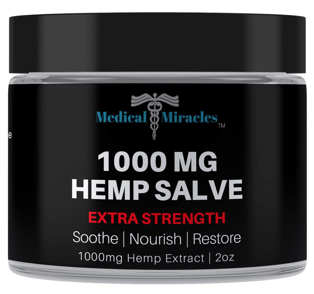 Medical Miracles hemp 1000mg salve bottle close-up for targeted relief.