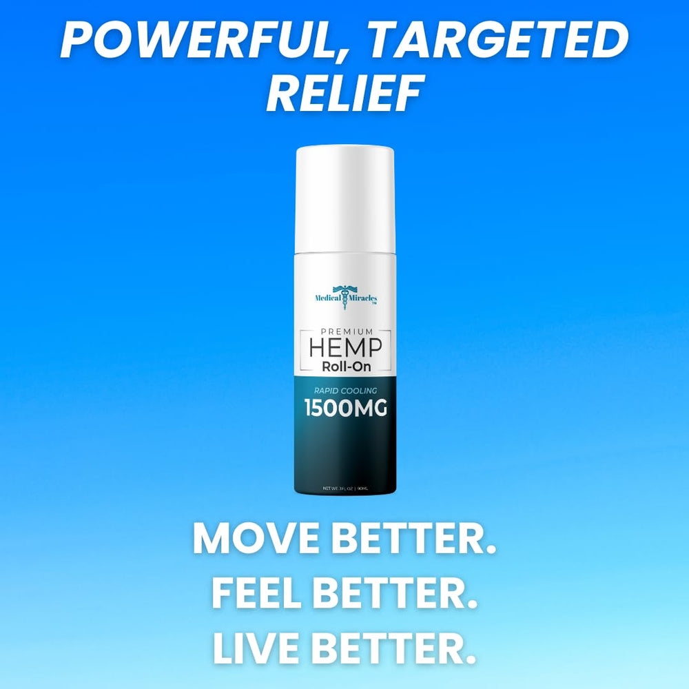Medical Miracles hemp roll-on applied to hip area for localized comfort.