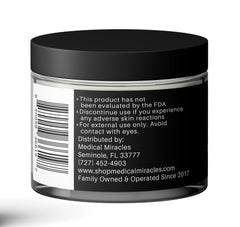 Medical Miracles hemp salve bottle close-up highlights potency.