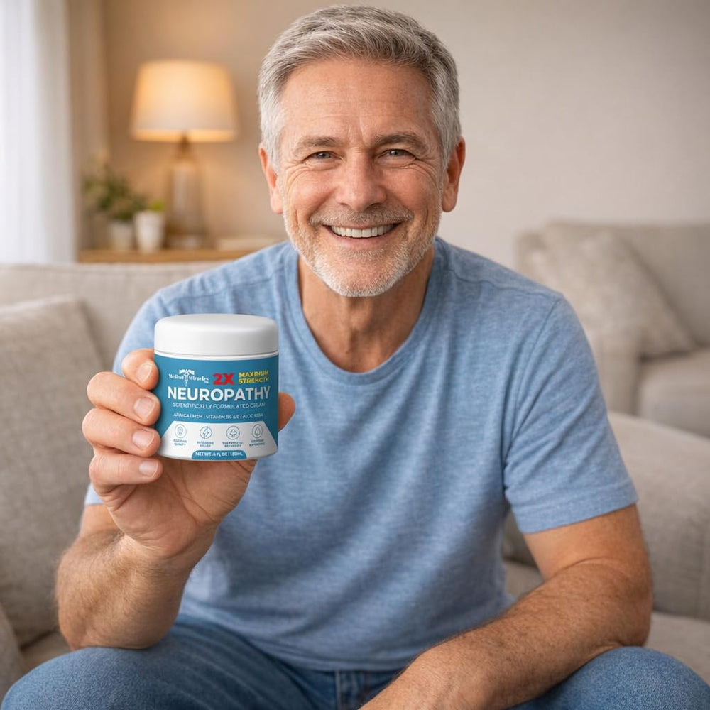 Medical Miracles Neuropathy Cream 2X Strength bottle – potent support for hands and feet.