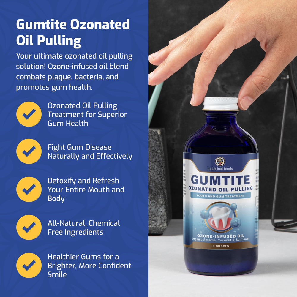 Gumtite ozone infusion close-up showing active cleansing for gums and teeth.