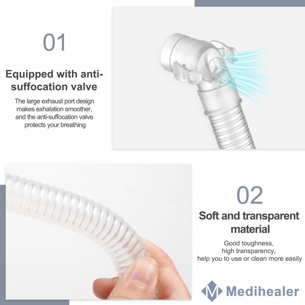 Medihealer dual-wall tube: secure, flexible connection reduces drag during sleep.