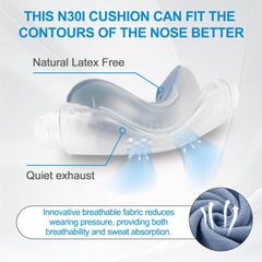 Medihealer N30i cushion on a CPAP mask demonstrating secure fit