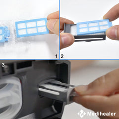 Medihealer replacement instructions—clear schedule for Ultra-Fine and pollen filters