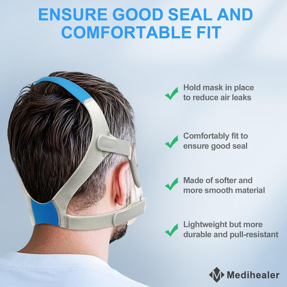 Medihealer soft skin friendly headgear with gentle fabric and smooth stitching.
