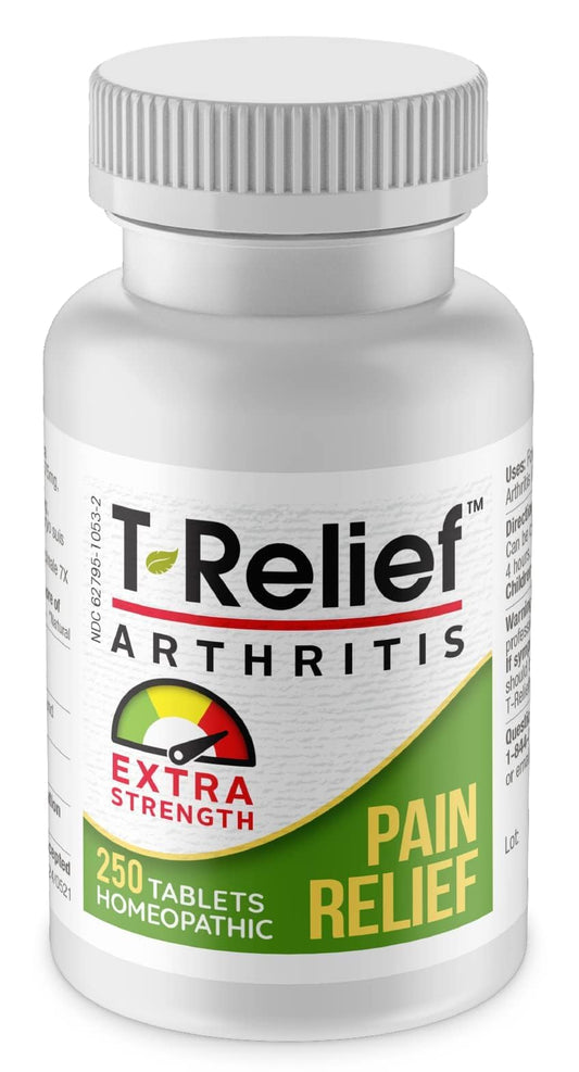 MediNatura T-Relief Arthritis bottle shows joint comfort support for daily activities