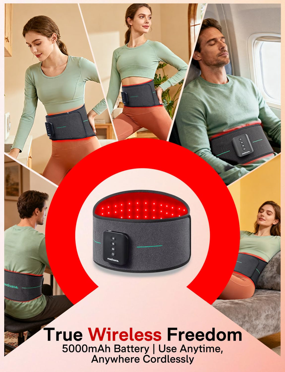 Medisana cordless belt with extension strap ready for various waists