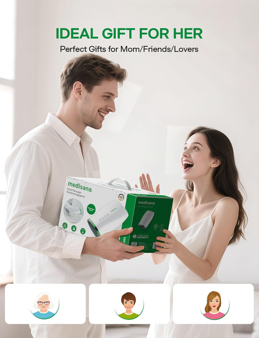 Medisana hand massager cordless design for portable use anytime anywhere.