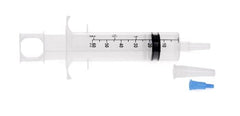 Medline enteral feeding syringe with elongated tip for precise tube feedings and water flushes.