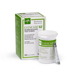 Medline EvenCare G2 test strips packaging for single-use testing convenience.