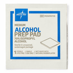 Medline medium pad size 1.125 x 2.375 in for precise prep.
