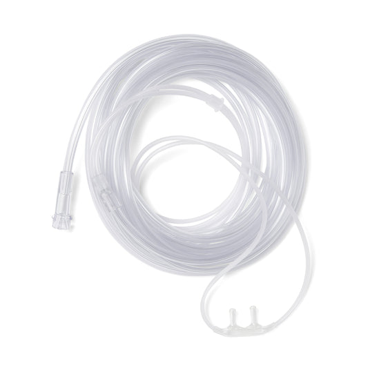 Medline Soft-Touch nasal cannula showing face comfort with 14 ft tubing for extended wear