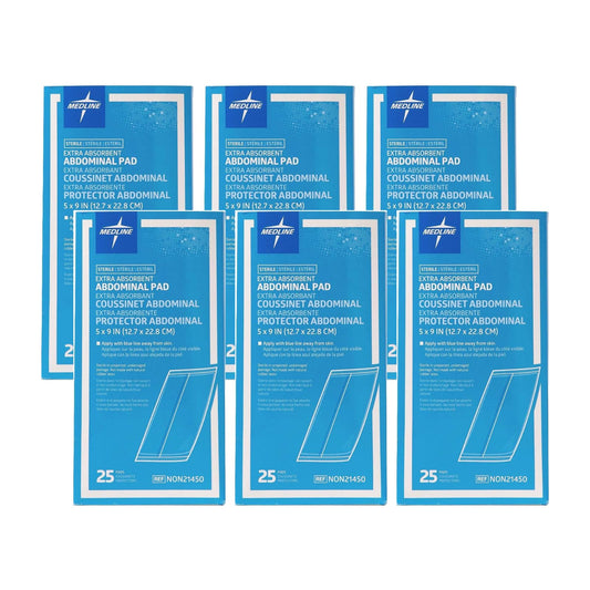 Medline sterile abdominal pad package view, ready for wound care prep