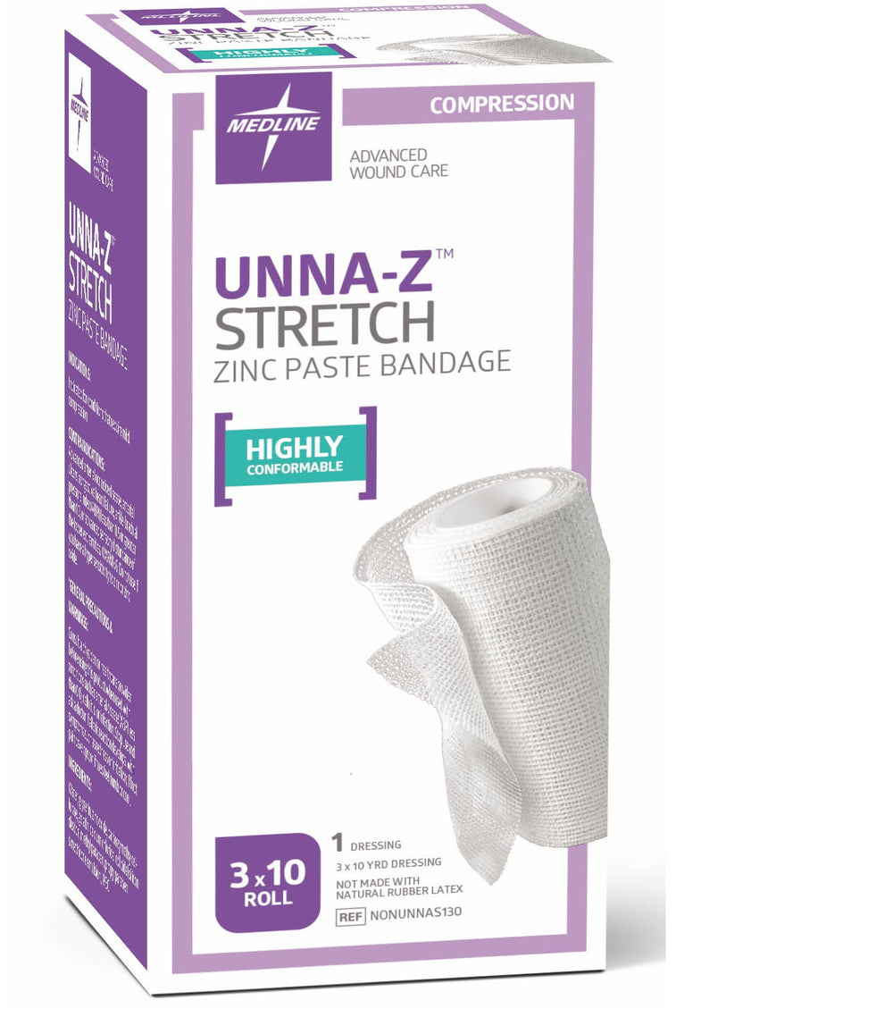 Medline Unna-Z bandage roll provides conformable zinc oxide compression for comfortable self-application.