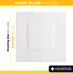 MEDSTOCK Fabric Island Dressing offers breathable exudate management for wounds.