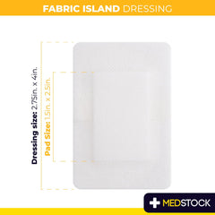 MEDSTOCK Fabric Island Dressing applied on skin showing conforming fit and gentle adhesion