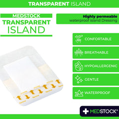 Medstock Transparent Island Dressing front view showing discreet adhesion