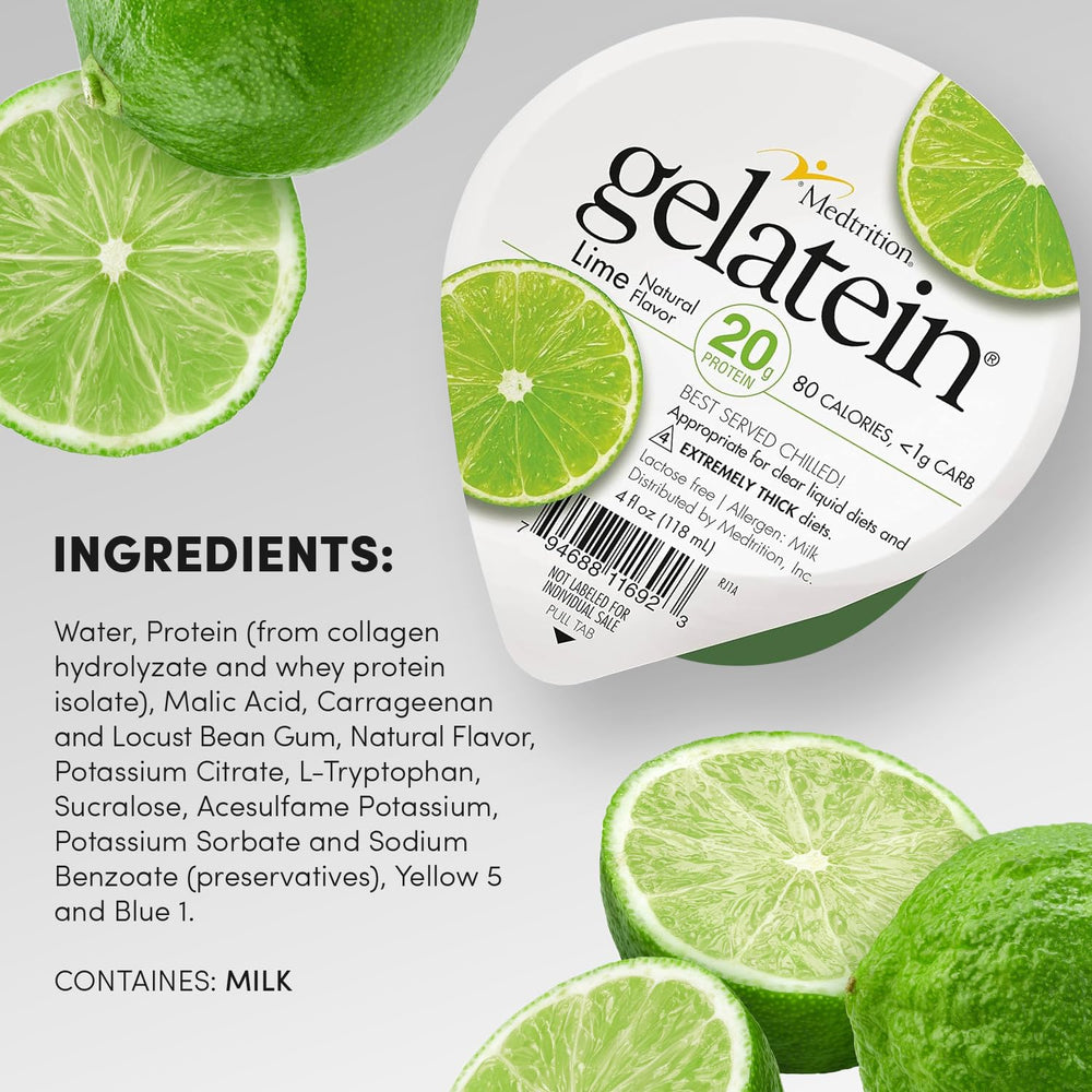Medtrition Gelatein Lime individual cup suits bariatric meal plans.
