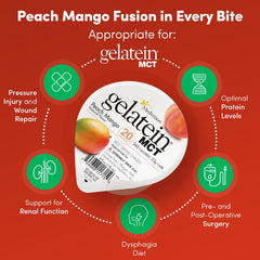 Medtrition Gelatein MCT Peach Mango dysphagia-safe cup signals safe swallowing option