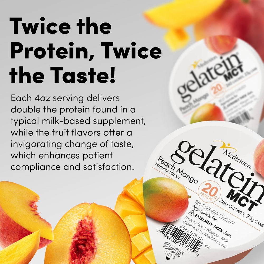 Medtrition Gelatein MCT Peach Mango iddsi-level-4 label confirms safe swallowing standard
