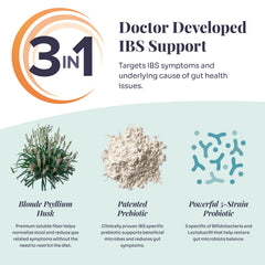 Prebiotic and probiotic blend close-up, promoting healthier gut microbiome and calmer digestion.
