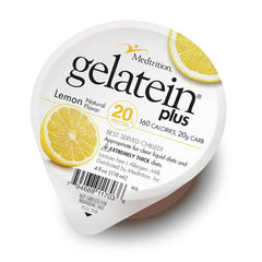 Medtrition ProSource Gelatein Plus Lemon bottle on table for protein boost in clear liquid diets