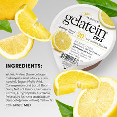 Gelatein Plus Lemon packaging shows IDDSI 4 dysphagia suitability