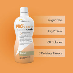 Medtrition ProSource NoCarb neutral liquid protein closeup, sugar-free formula.