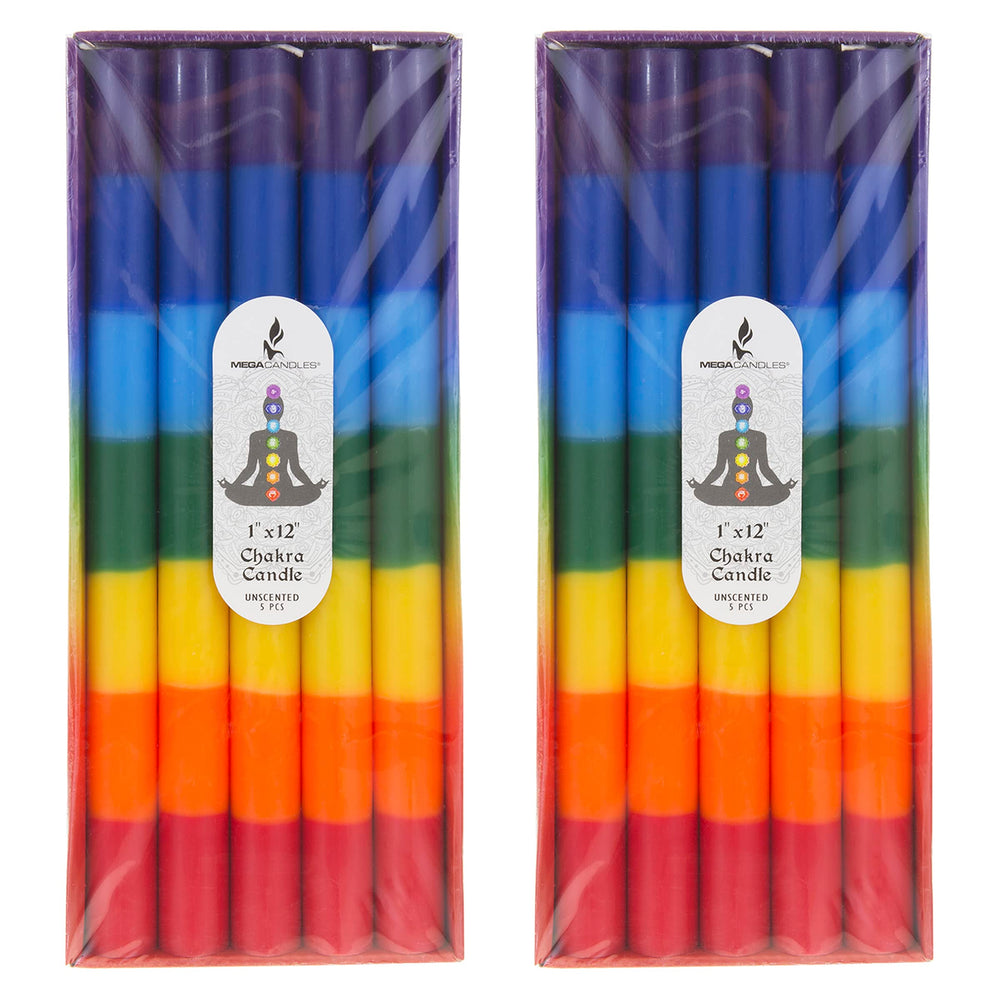 Mega Candles chakra candle in burn mode highlighting clean paraffin and long burn.