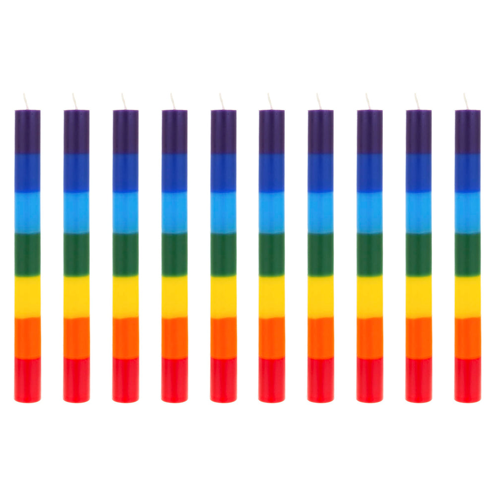 Mega Candles chakra candle with rainbow layers for focused meditation.