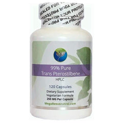 Mega Pterostilbene bottle front view for daily antioxidant support.