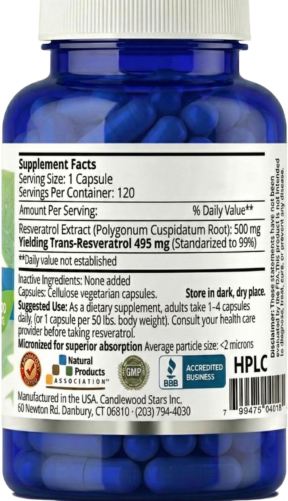 Mega Resveratrol 500 mg capsule highlighting potency and purity