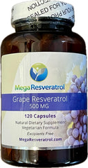 Mega Resveratrol Grape bottle close-up highlighting water-soluble absorption.
