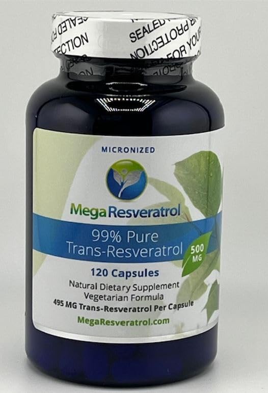 Mega Resveratrol veggie capsules in neutral packaging for clean use