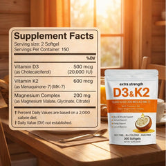 Megacephalus D3 K2 Magnesium softgels dose illustration for two-per-serving