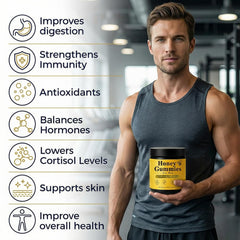 Megacephalus Honey Gummies Manuka close-up highlighting natural honey flavor.