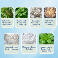Mint extract provides instant freshness with a cooling sensation.