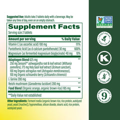 Close-up of MegaFood Adrenal Strength tablets highlighting ashwagandha and magnesium glycinate