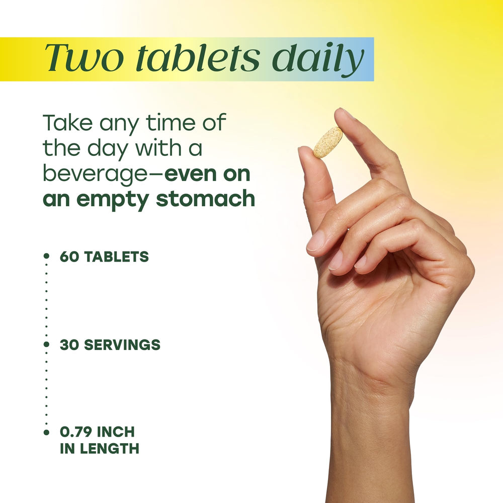 Serving illustration showing two tablets per day for MegaFood 55+