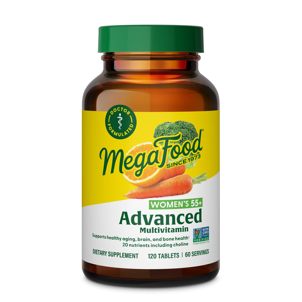 MegaFood Advanced Multivitamin for Women 55+ bottle with capsules for daily wellness