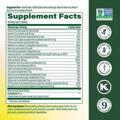Close-up of MegaFood 55+ tablets highlighting methylated B12 and folate