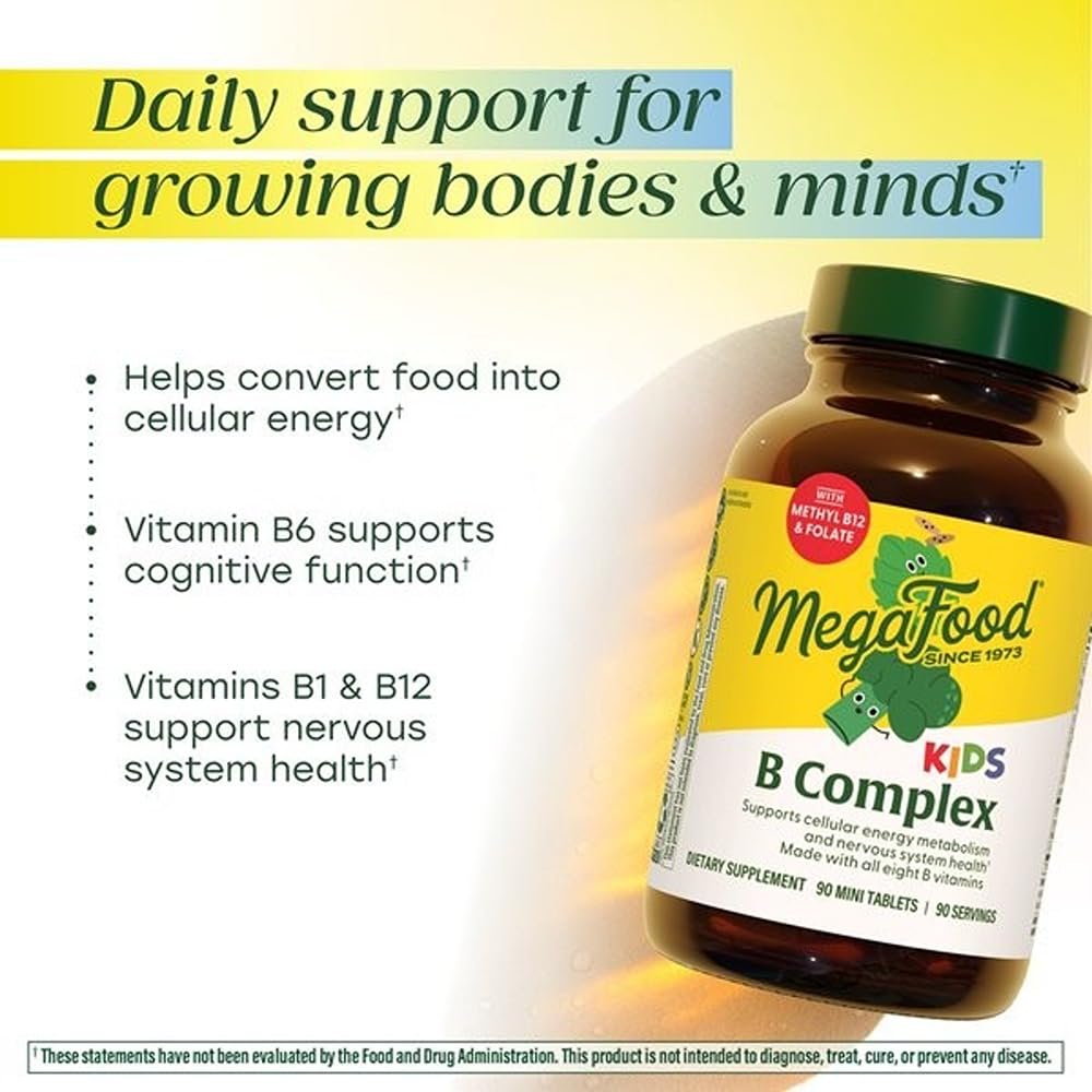 MegaFood Kids B Complex with methylated B vitamins to support energy metabolism.
