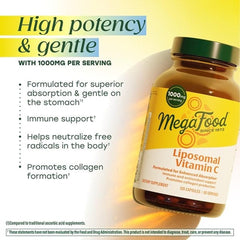 Label close-up of MegaFood Liposomal Vitamin C with 1000 mg per serving.