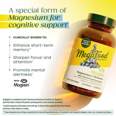 MegaFood Magtein with blueberries per serving shows natural antioxidant pairing.