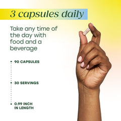 MegaFood Magtein three-capsule daily dosing visual for focus and sleep.