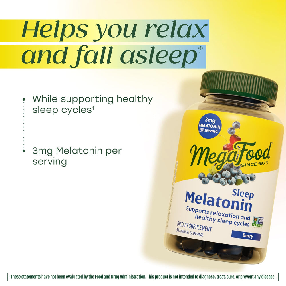 Two gummies per serving visual showing a simple bedtime routine with MegaFood.