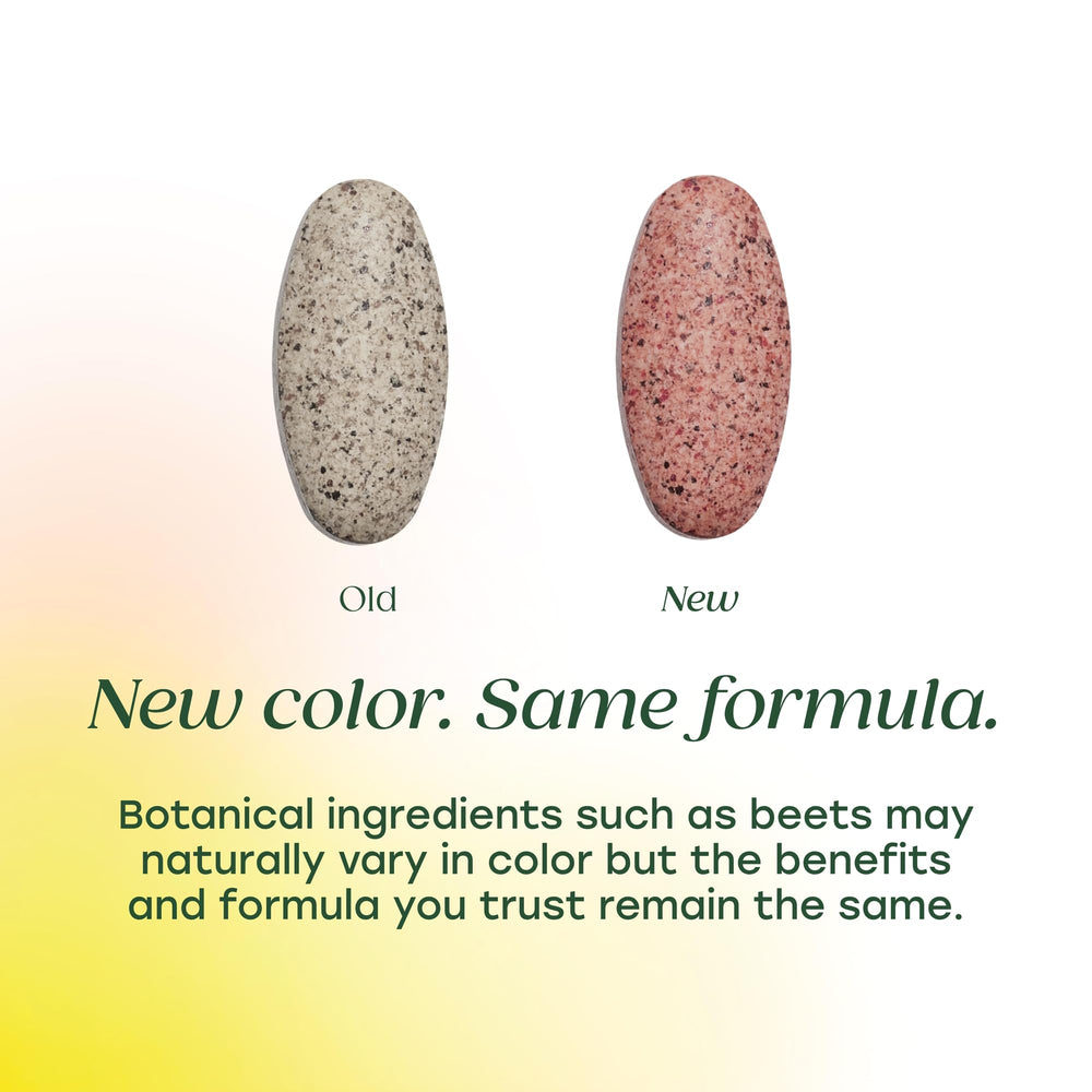 Beetroot, brown rice, and broccoli imagery on MegaFood product label