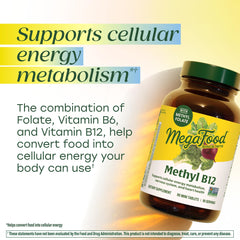 MegaFood Methyl B12 tablet close-up, for daily energy support