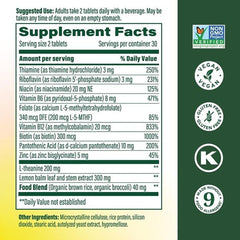 MegaFood methylated B vitamins tablets highlight energy support and nervous system health.