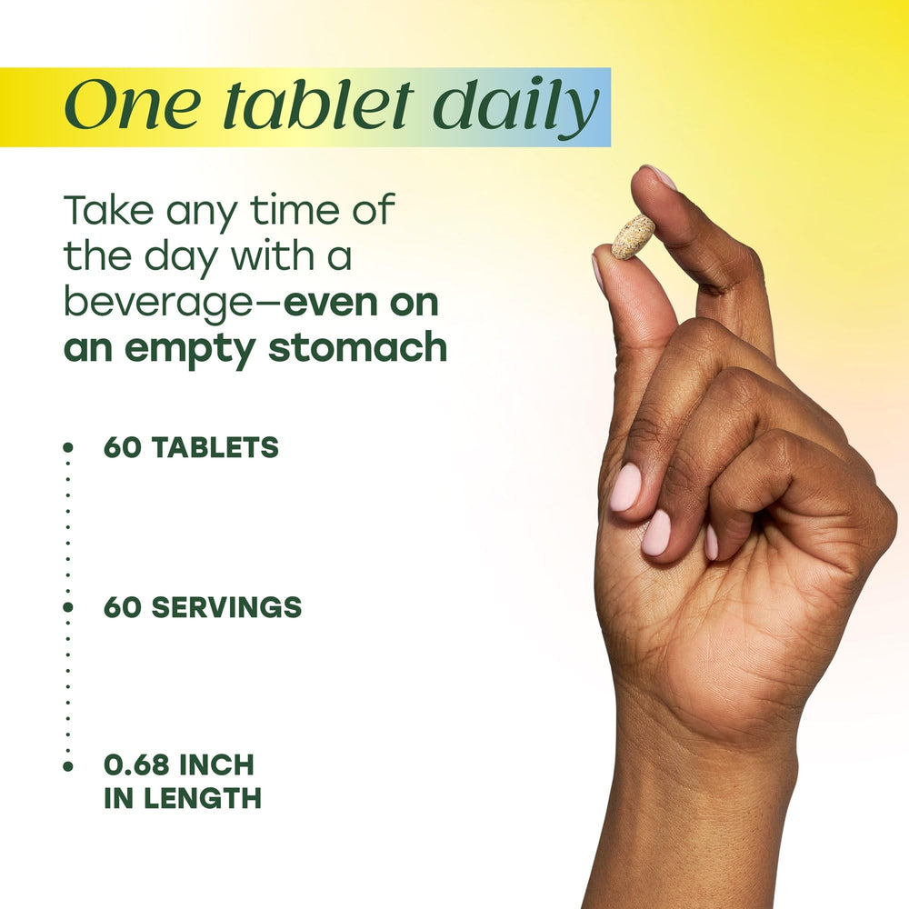 Detail of MegaFood nutrition facts label focusing on essential nutrients.